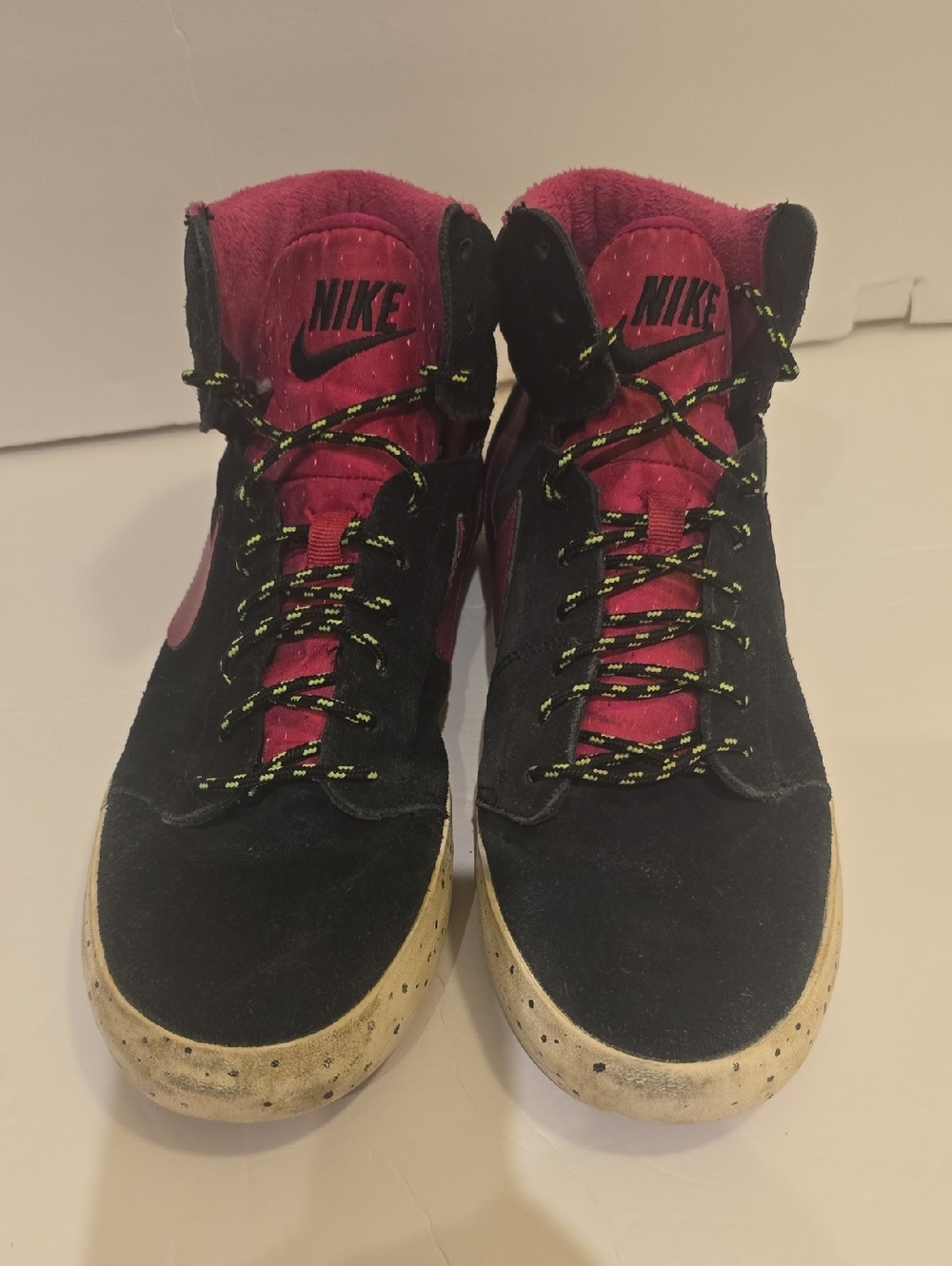 Nike Black and Berry High-Top Sneakers with Neon-Accented Laces